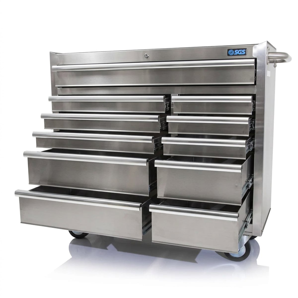 SGS 42in Stainless Steel 11 Drawer Professional Roller Tool Cabinet